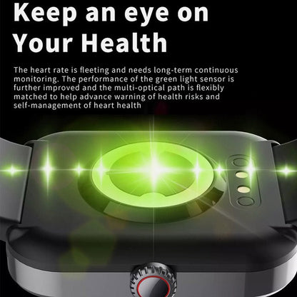 Stijlvol horloge met touchscreen voor real-time bloedsuiker- en hartslagmonitoring, modern en comfortabel ontwerp.