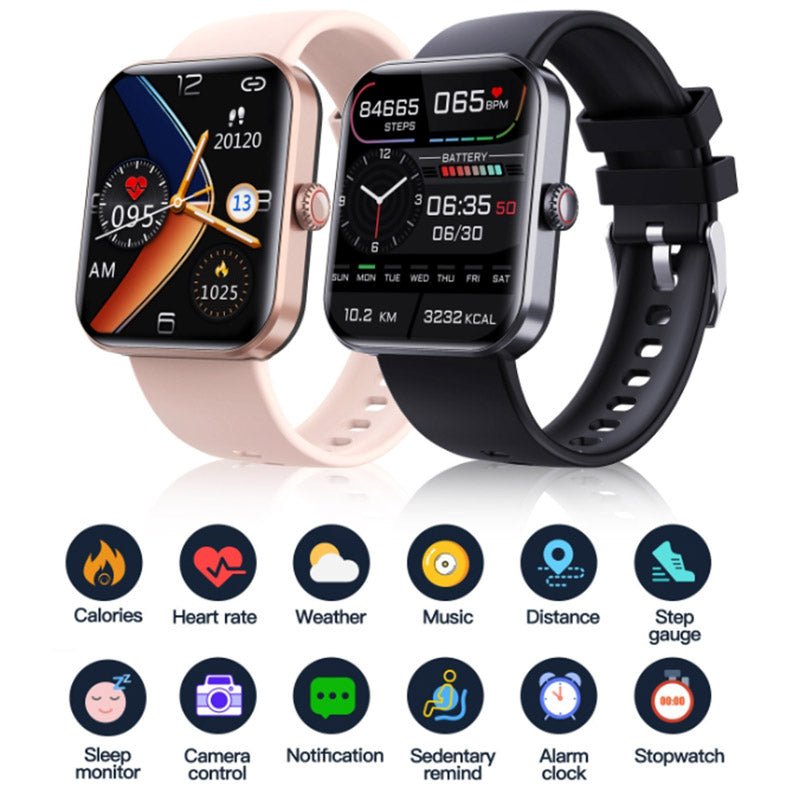 Stijlvol horloge met touchscreen voor real-time bloedsuiker- en hartslagmonitoring, modern en comfortabel ontwerp.