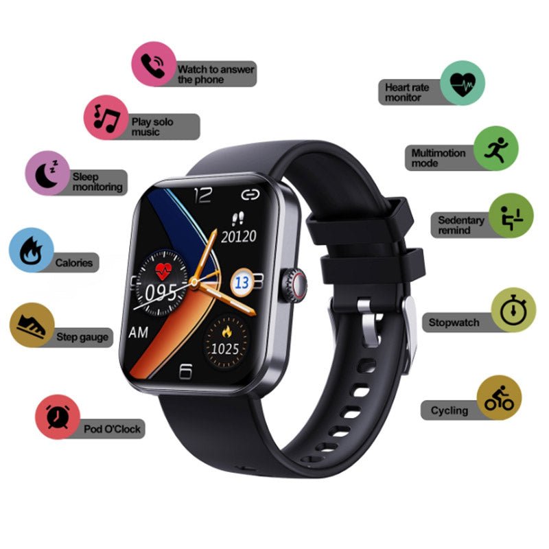 Stijlvol horloge met touchscreen voor real-time bloedsuiker- en hartslagmonitoring, modern en comfortabel ontwerp.