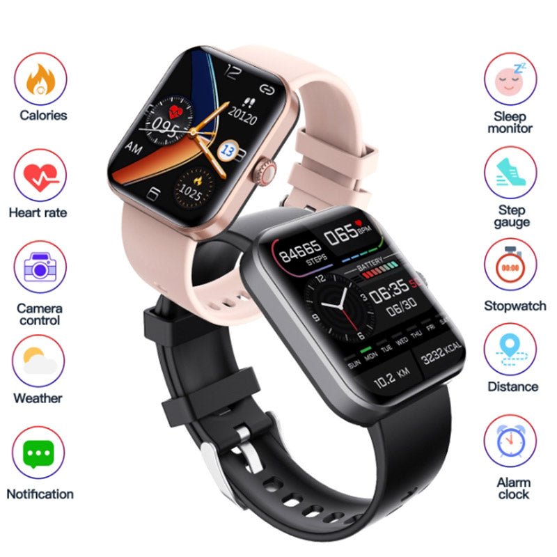 Stijlvol horloge met touchscreen voor real-time bloedsuiker- en hartslagmonitoring, modern en comfortabel ontwerp.