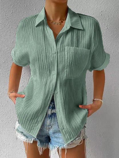 "Stijlvol Ilyria korte mouw overhemd, relaxed fit, chic knopsluiting, ademende stof, perfect voor casual en formele gelegenhe