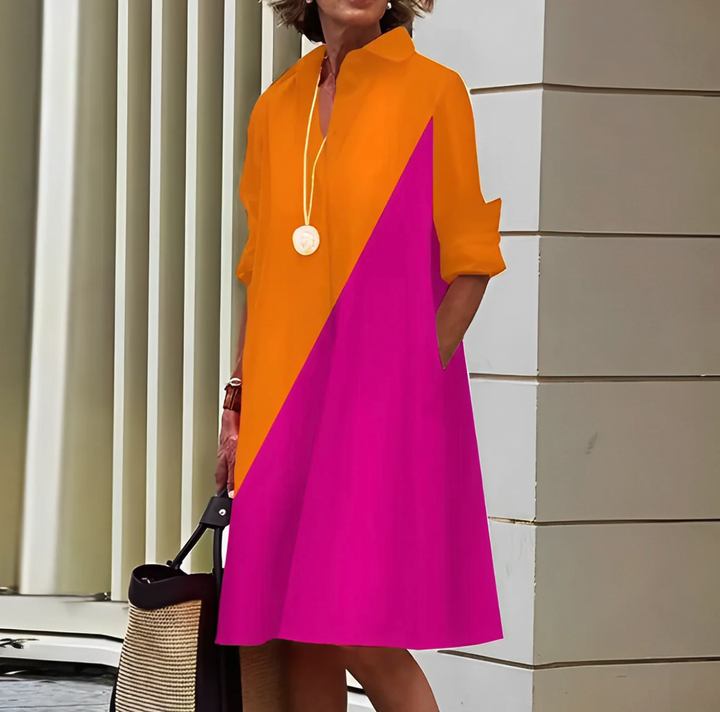 Stijlvol polo-jurkje in A-lijn met knoopsluiting en polokraag in diverse kleuren voor een elegante, tijdloze look.