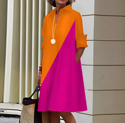 Stijlvol polo-jurkje in A-lijn met knoopsluiting en polokraag in diverse kleuren voor een elegante, tijdloze look.