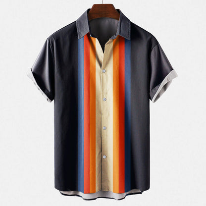 "Stijlvol retro herenoverhemd met moderne twist, beige tint en comfortabele pasvorm voor elke gelegenheid."