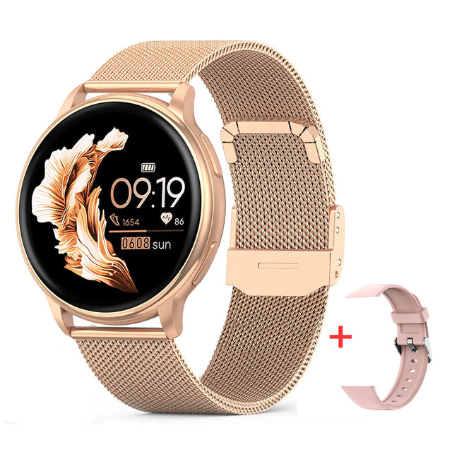 "Stijlvol SmartPulse gezondheidsmonitor horloge met touchscreen en verstelbare band, rosé goud afwerking, IP68 waterbestendig