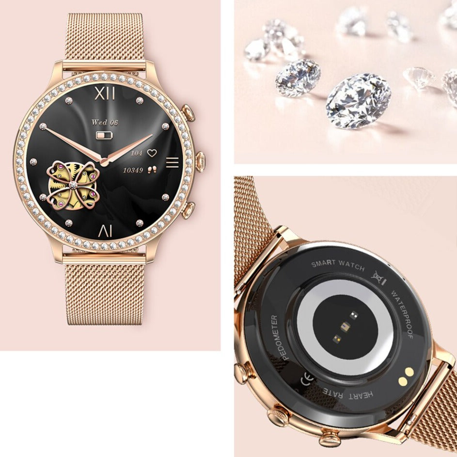 "Stijlvol SmartPulse gezondheidsmonitor horloge met touchscreen en verstelbare band, rosé goud afwerking, IP68 waterbestendig