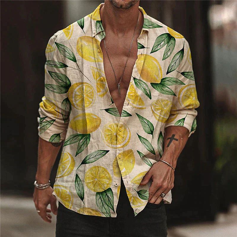 Trendy heren zomeroverhemd 'Julien' met frisse citroenprint, relaxte pasvorm voor strand en vakantie.