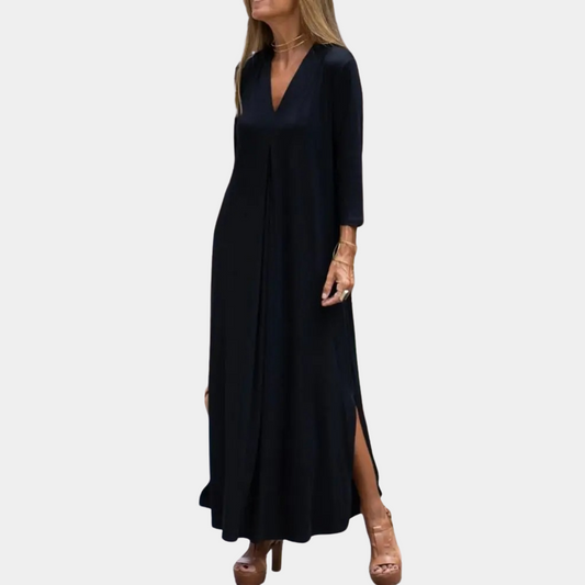"Stijlvolle A-lijn damesjurk in oranje, zomerjurk met elegante snit. Comfortabele, veelzijdige jurk voor elke gelegenheid."