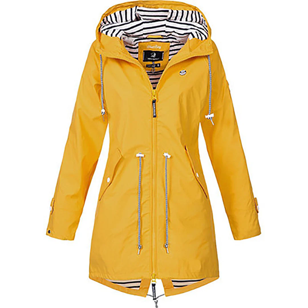 "Stijlvolle dames regenjas, waterdicht en elegant, flatterende pasvorm in diverse kleuren en maten, perfect voor regenachtige