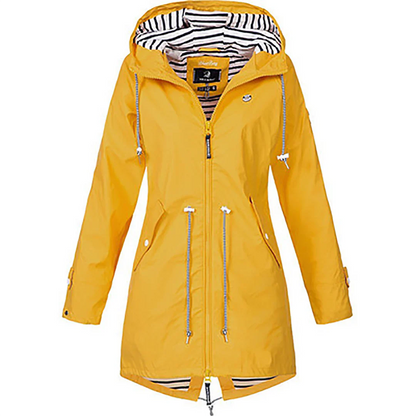 "Stijlvolle dames regenjas, waterdicht en elegant, flatterende pasvorm in diverse kleuren en maten, perfect voor regenachtige