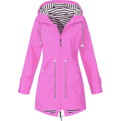 "Stijlvolle dames regenjas, waterdicht en elegant, flatterende pasvorm in diverse kleuren en maten, perfect voor regenachtige