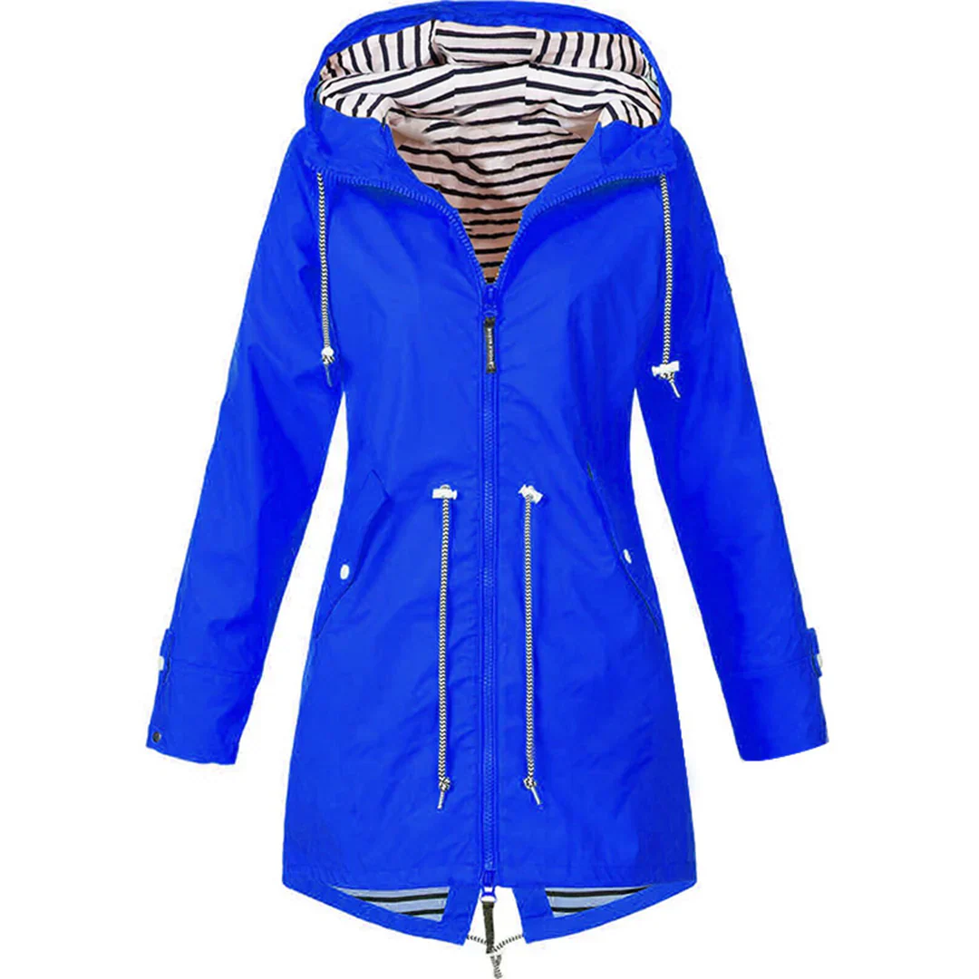 "Stijlvolle dames regenjas, waterdicht en elegant, flatterende pasvorm in diverse kleuren en maten, perfect voor regenachtige