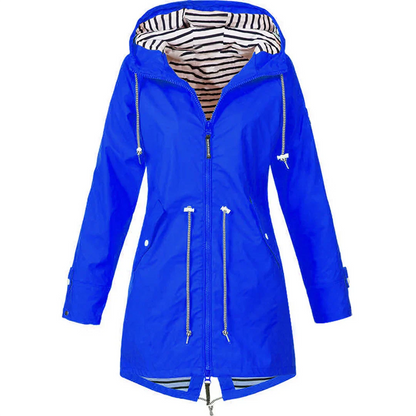 "Stijlvolle dames regenjas, waterdicht en elegant, flatterende pasvorm in diverse kleuren en maten, perfect voor regenachtige