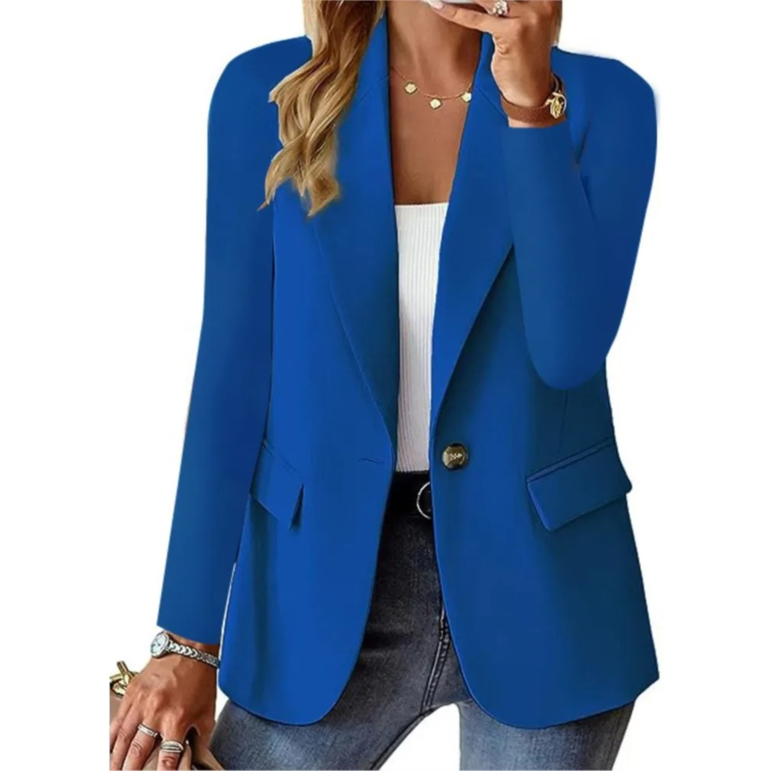 Stijlvolle damesblazer met verfijnde snit, hoogwaardige stofmix, geschikt voor formeel en informeel gebruik. Veelzijdig en el