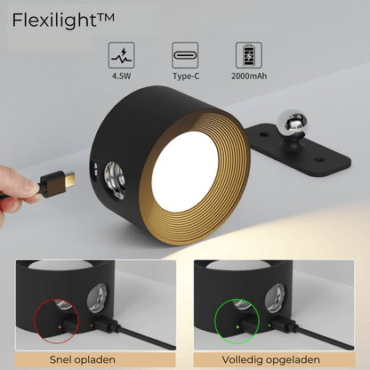 "Stijlvolle draadloze oplaadbare 360° LED wandlamp, geschikt voor binnen en buiten, in hout, wit of zwart."