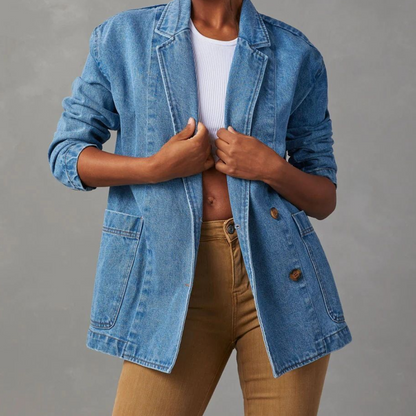 "Stijlvolle en veelzijdige dames denim jas, lichtgewicht, perfect voor casual en elegante outfits, hoge kwaliteit materiaal."