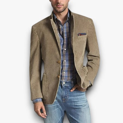 "Stijlvolle heren casual blazer, slim-fit, moderne details, tweeknoopsluiting, veelzijdige look voor zakelijke en casual gele