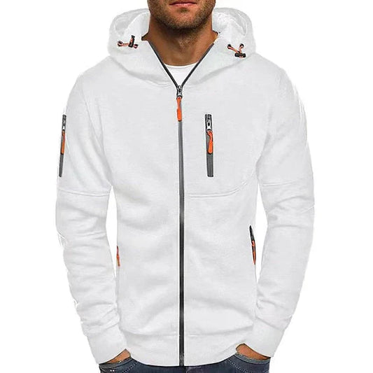 "Stijlvolle heren hoodie in blauw met dubbelgestikte naden en capuchon, veelzijdig en comfortabel voor elke casual outfit."