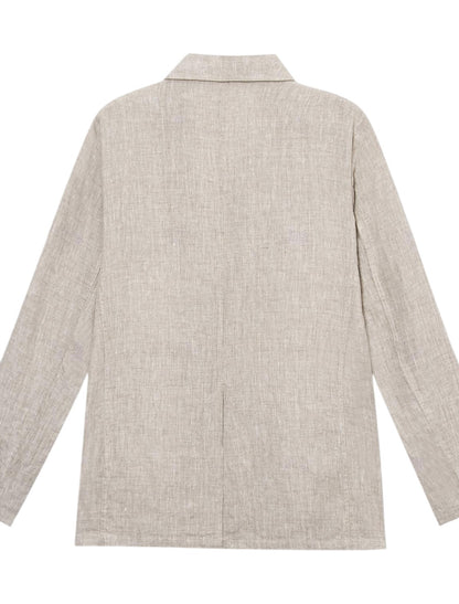 "Stijlvolle heren linnen blazer in beige, luchtig en ademend, perfect voor warme zomerdagen en vele gelegenheden."