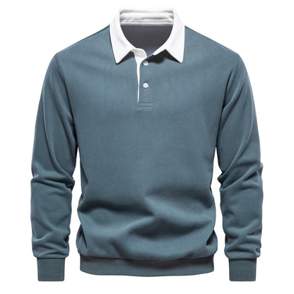 "Stijlvolle heren polo sweatshirt met klassieke kraag en patchwork detail, gemaakt van zachte katoenblend, regular fit."