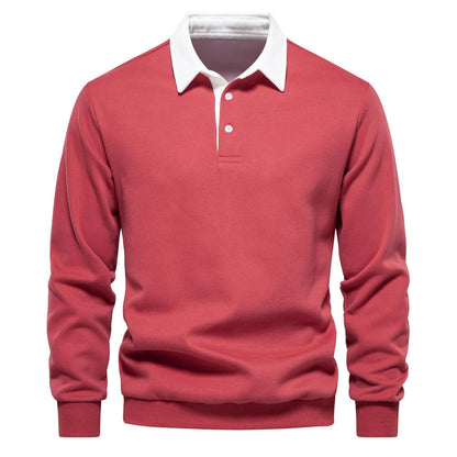 "Stijlvolle heren polo sweatshirt met klassieke kraag en patchwork detail, gemaakt van zachte katoenblend, regular fit."