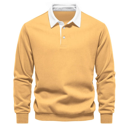 "Stijlvolle heren polo sweatshirt met klassieke kraag en patchwork detail, gemaakt van zachte katoenblend, regular fit."