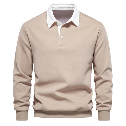 "Stijlvolle heren polo sweatshirt met klassieke kraag en patchwork detail, gemaakt van zachte katoenblend, regular fit."