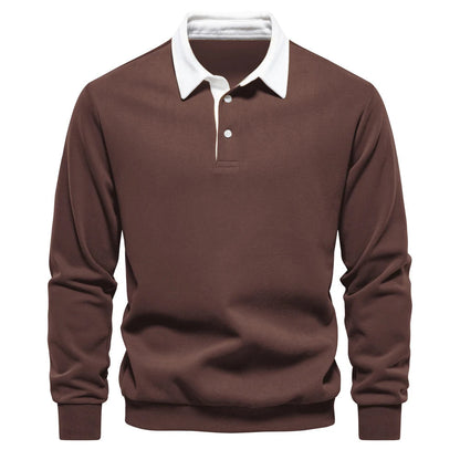 "Stijlvolle heren polo sweatshirt met klassieke kraag en patchwork detail, gemaakt van zachte katoenblend, regular fit."