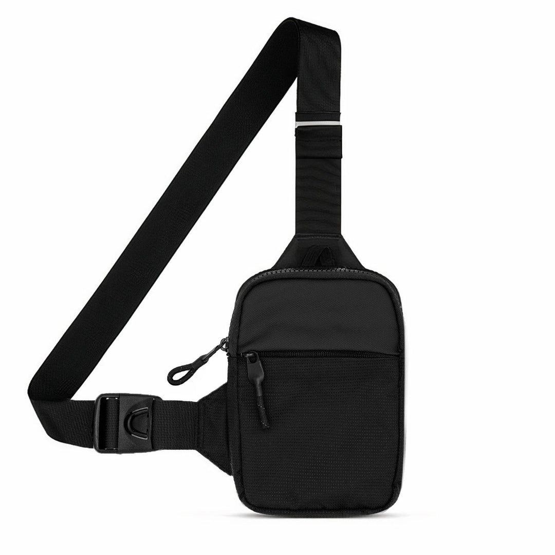 Open heren schoudertas met georganiseerde vakken voor veilige opslag van essentials tijdens reizen.
