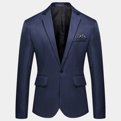 "Stijlvolle herenblazer in luxe polyester, verkrijgbaar in diverse kleuren en maten, voor elke gelegenheid en stijl."