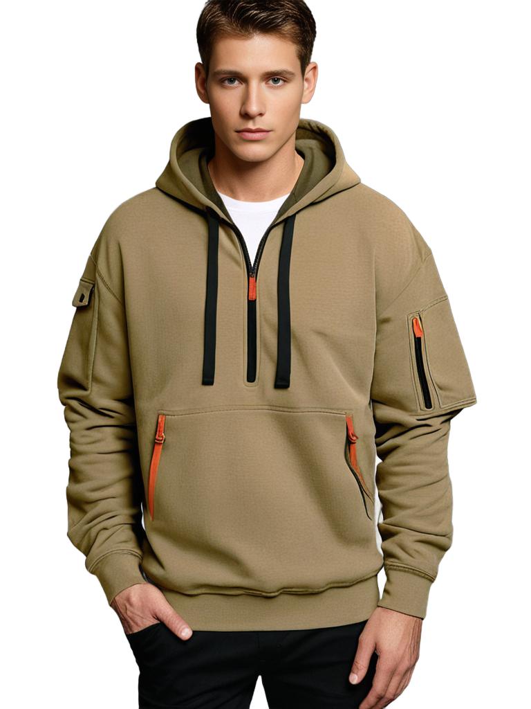 "Stijlvolle khaki herenhoodie met comfortabele pasvorm, ideaal voor zomer, gemaakt van ademende stof voor casual en sportieve