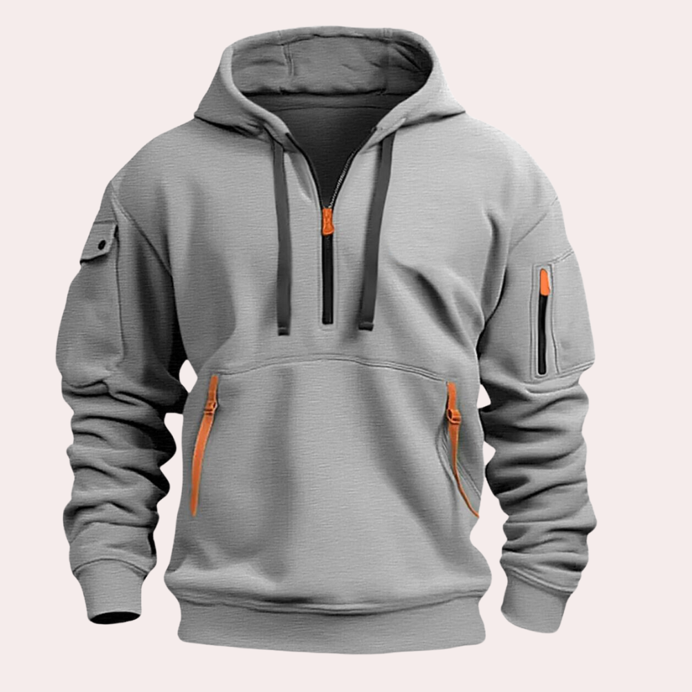"Stijlvolle khaki herenhoodie met comfortabele pasvorm, ideaal voor zomer, gemaakt van ademende stof voor casual en sportieve