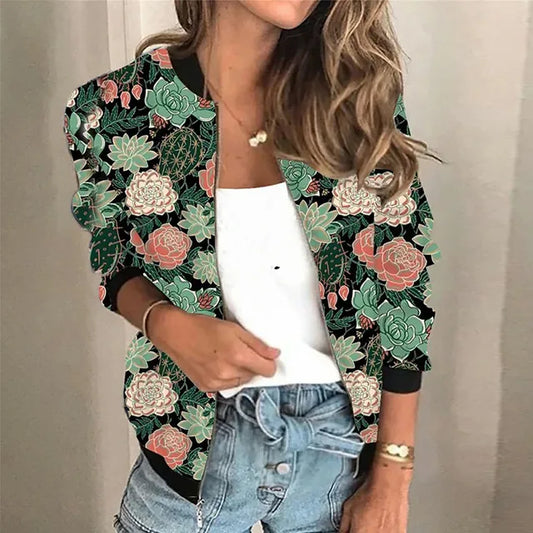 "Stijlvolle Linde damesjas met vintage bloemenprint, comfortabele pasvorm en rits, ideaal voor elke outfit en gelegenheid."