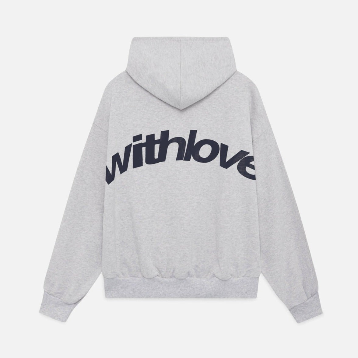 "Stijlvolle oversized hoodie met geel 'Withlove'-design, contrasterend en comfortabel voor een moderne streetwear-look."
