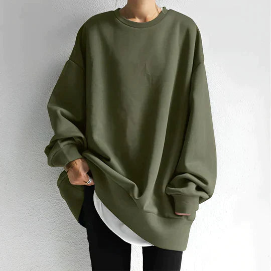 "Stijlvolle oversized trui met ronde hals, lange mouwen, zacht gebreid, ademend textiel, perfect voor casual streetwear."