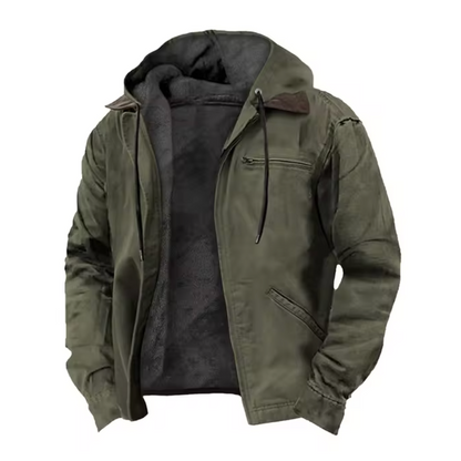 "Stijlvolle Tristan herfstjas heren in bruin met capuchon, katoenmix, koordsluiting en praktische zakken, ideaal voor herfst.