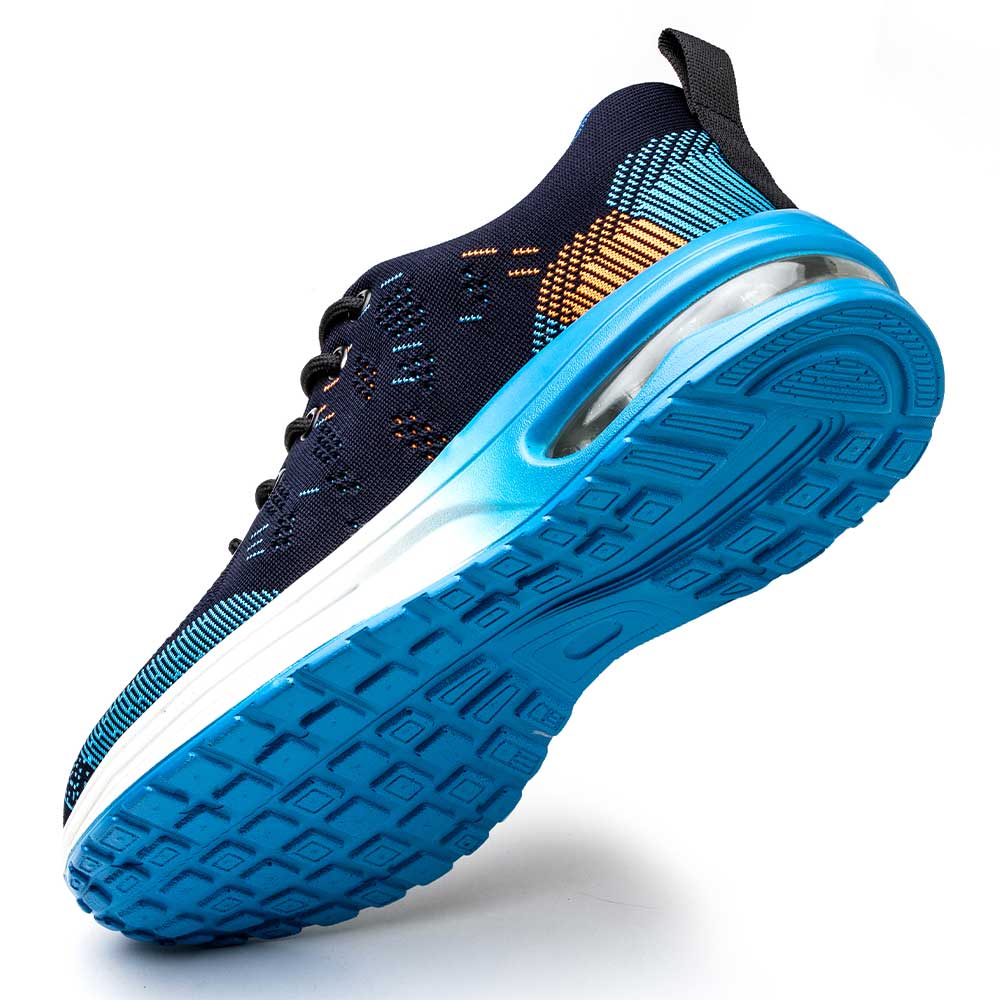 "Stoere blauwe veiligheidsschoenen met stalen neus en Kevlar-zool, lichtgewicht sneakerontwerp voor maximaal comfort."