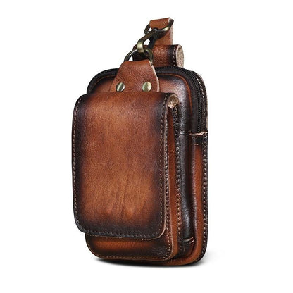 "Stoere heren leren heuptas, donkerbruin, verstelbare riem, meerdere vakken met ritssluiting, ideaal voor reizen en festivals