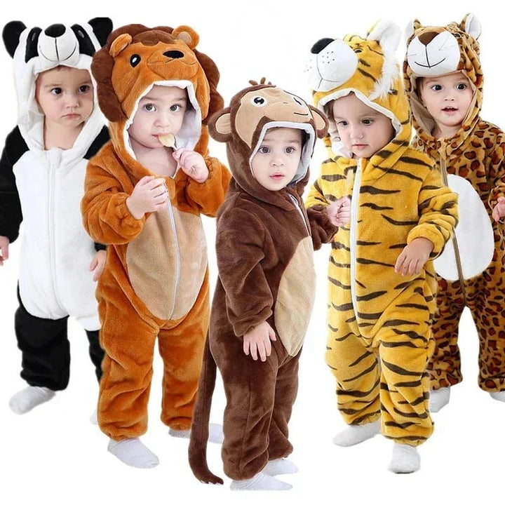 Schattige baby fleece overall met dierenontwerp, zacht en warm babypakje voor winter.