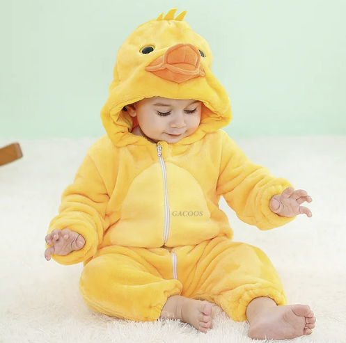 Volledige baby fleece overall met capuchon en voeten, extra warmte als babypakje.