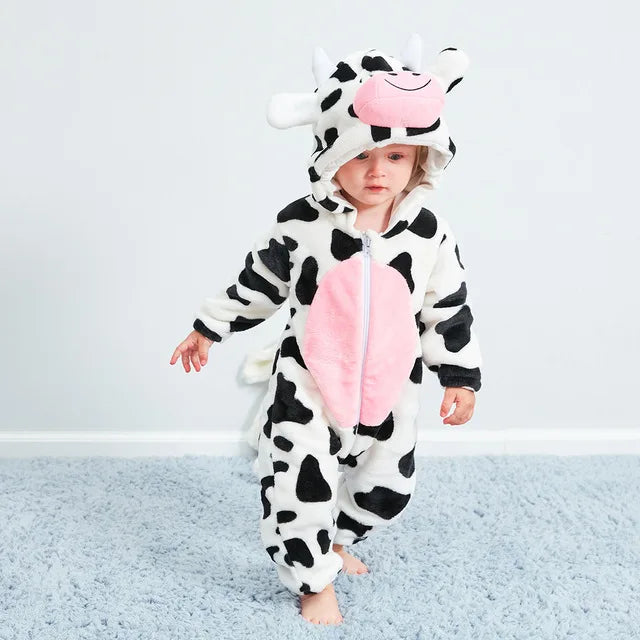 Gele baby fleece overall met berenoren, warm en comfortabel winterpakje voor baby's.