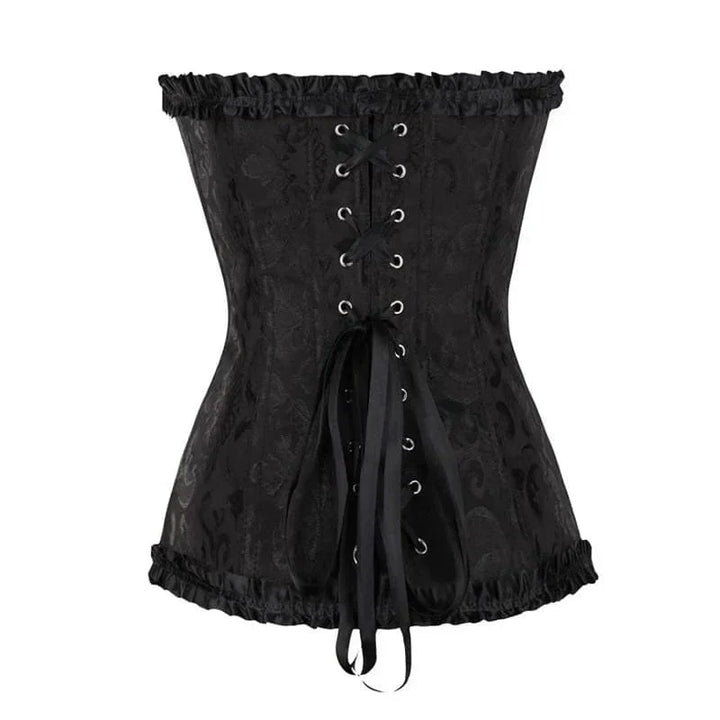 Dames kanten korset, strapless model in zwart kant, perfect als lingerie of feestkleding.