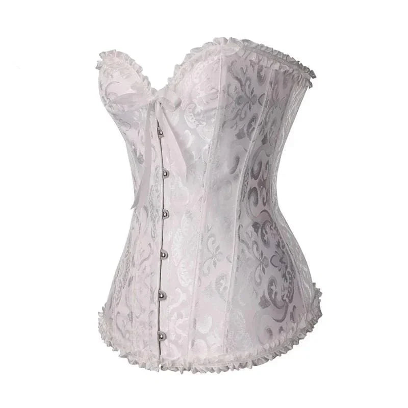 Strapless zwart kanten dameskorset met bloemenpatroon en verstelbare sluiting; elegant design, ideaal voor diverse gelegenhed