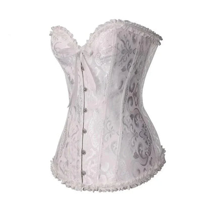 Strapless zwart kanten dameskorset met bloemenpatroon en verstelbare sluiting; elegant design, ideaal voor diverse gelegenhed