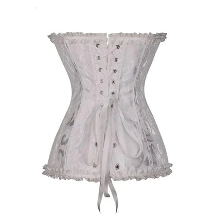 Strapless zwart kanten dameskorset met bloemenpatroon en verstelbare sluiting; elegant design, ideaal voor diverse gelegenhed