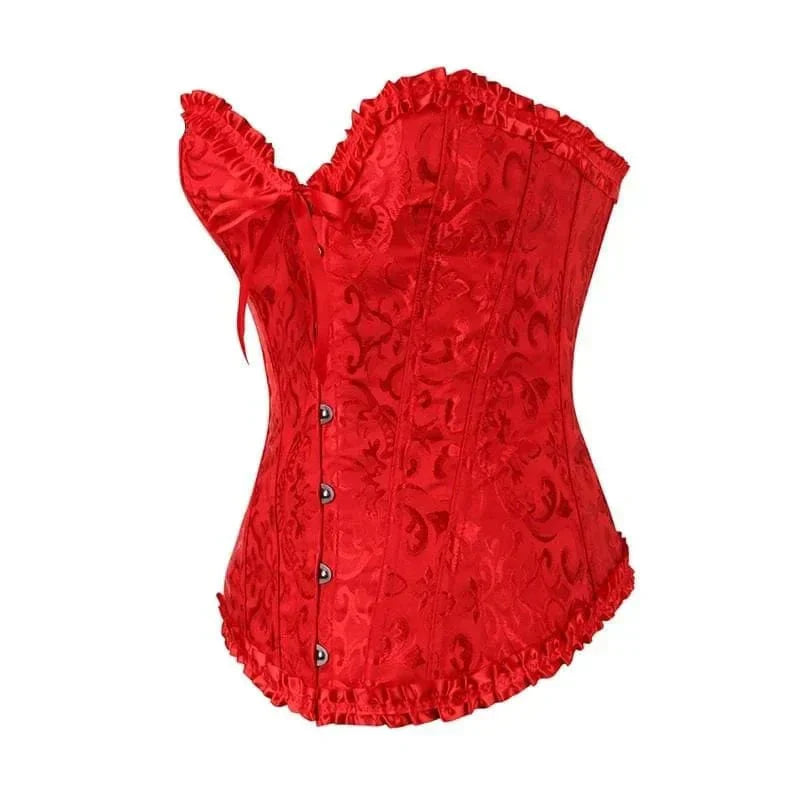 Strapless zwart kanten dameskorset met bloemenpatroon en verstelbare sluiting; elegant design, ideaal voor diverse gelegenhed