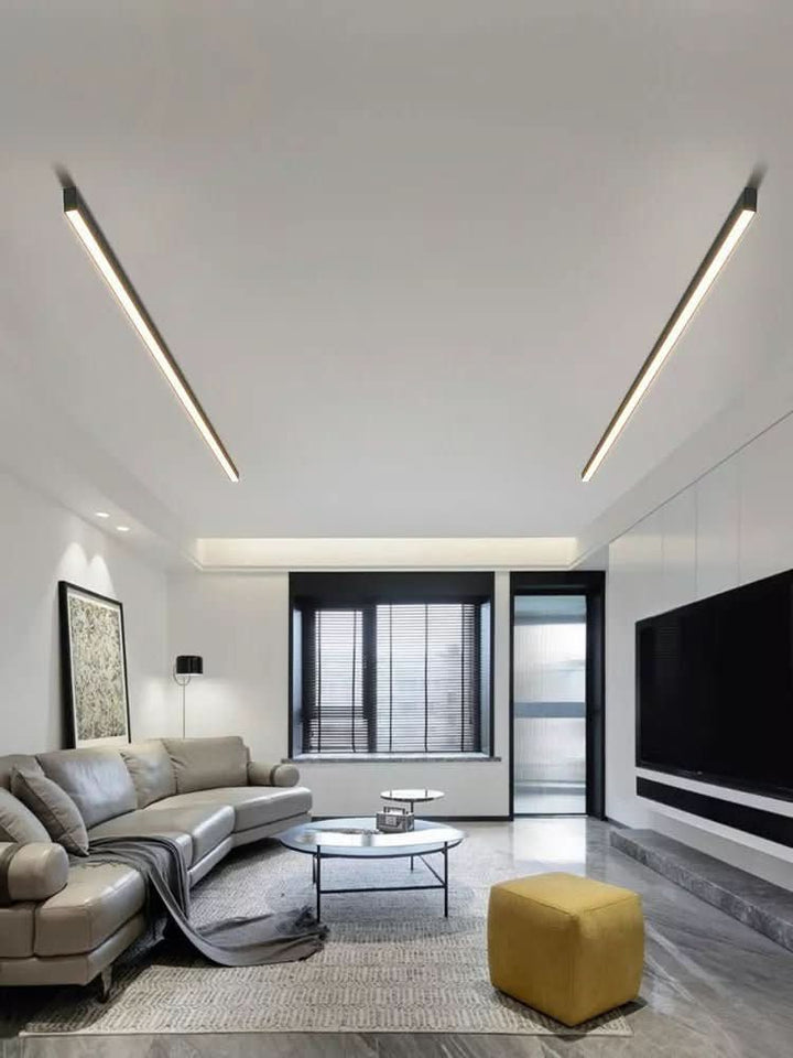 Detail van aluminium frame van de stijlvolle LED plafondlamp met strak minimalistisch design.