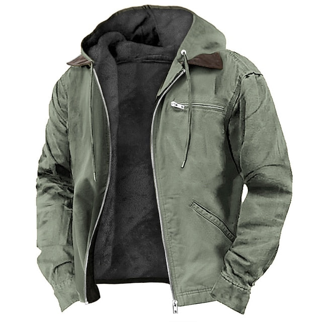 Stijlvolle heren outdoorjas in blauw met capuchon, ideaal als tussenjas voor casual gebruik.
