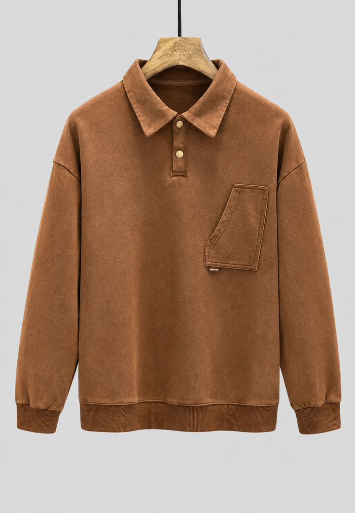 Moderne pasvorm heren poloshirt met lange mouwen. Ideaal voor dagelijkse casual kleding met gewassen look.