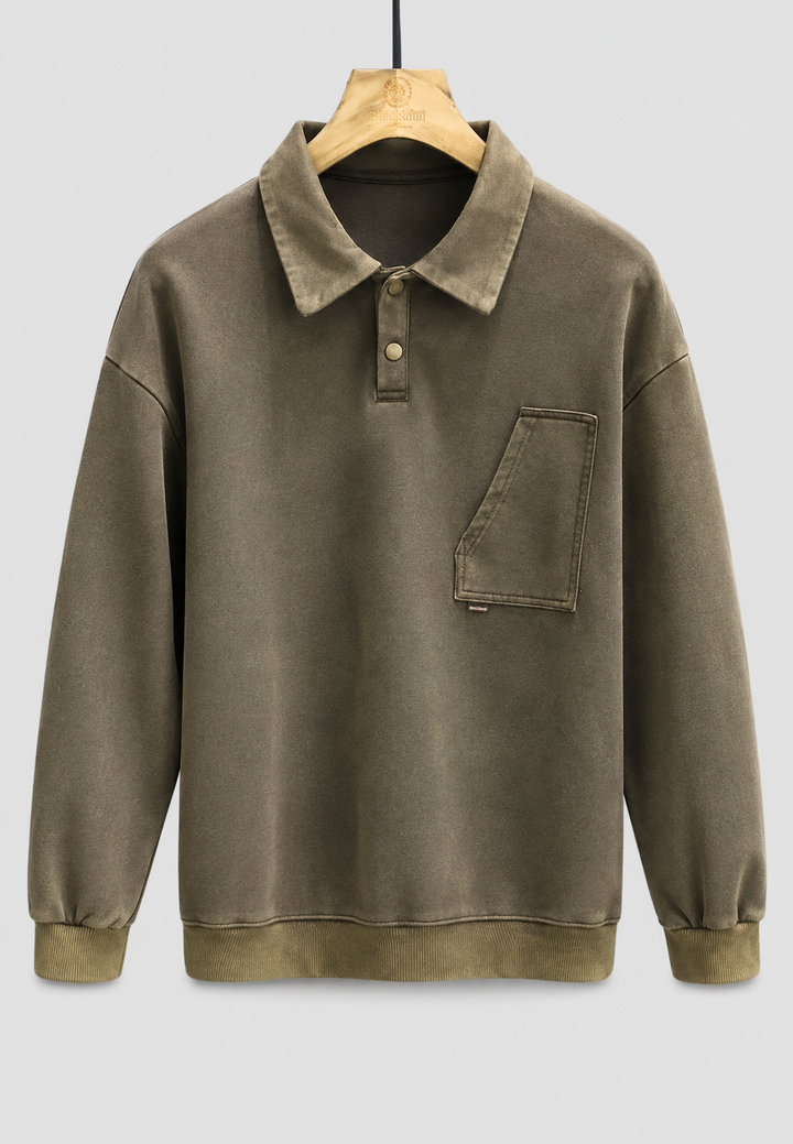 Stijlvolle heren polo met lange mouwen, casual gewassen look. Een veelzijdig poloshirt voor elk seizoen.